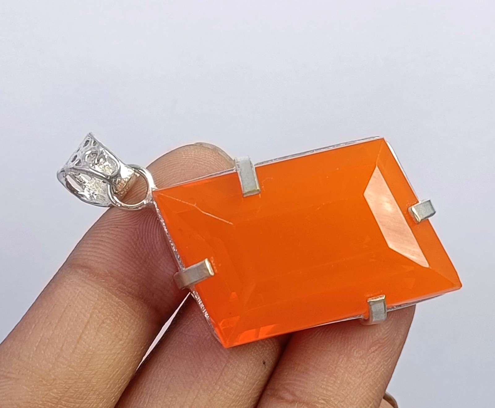 96 CT Natural Orange Opal Fancy Shape 925 Silver Pendant With Chain IGL Gem 6JDZ