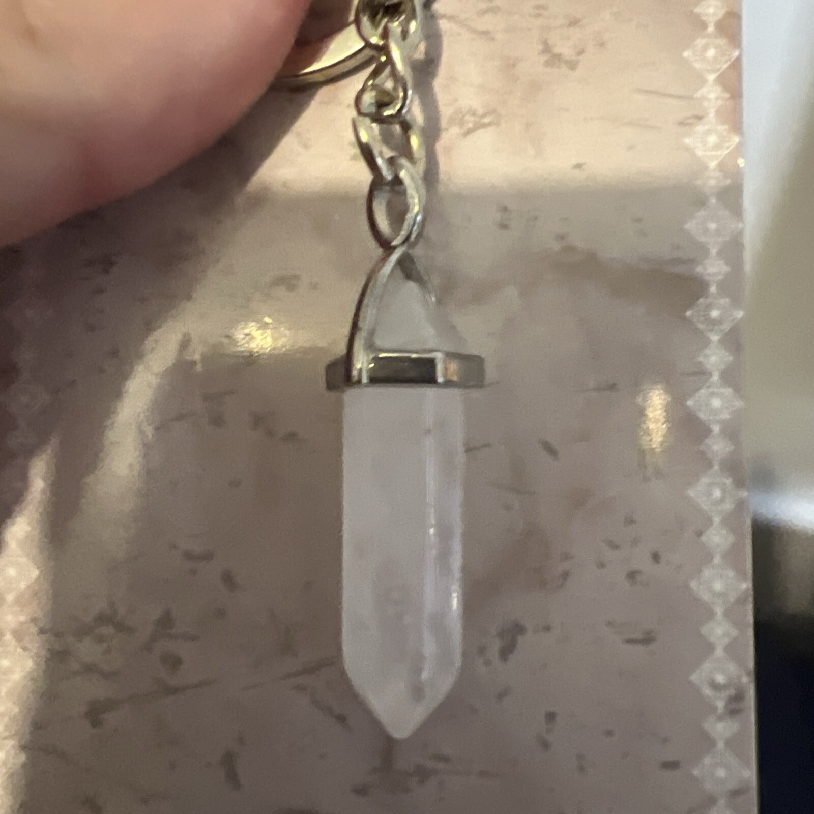 Red Aventurine And Clear Quartz Keychains Lot Of 2