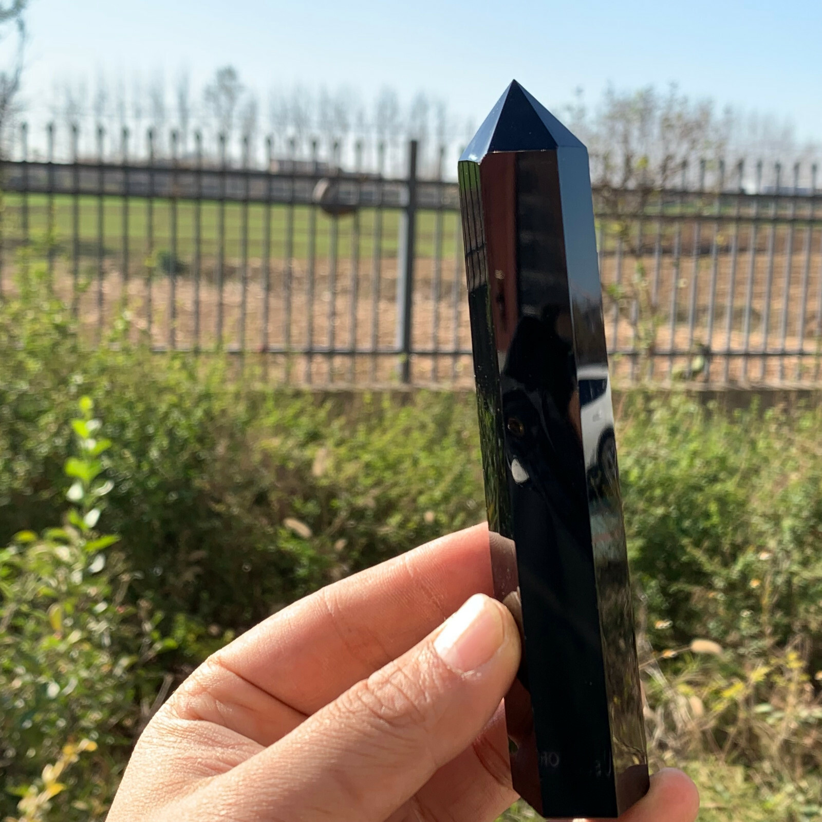 1PCS natural obsidian quartz obelisk crystal wand point healing 140g+ C630
