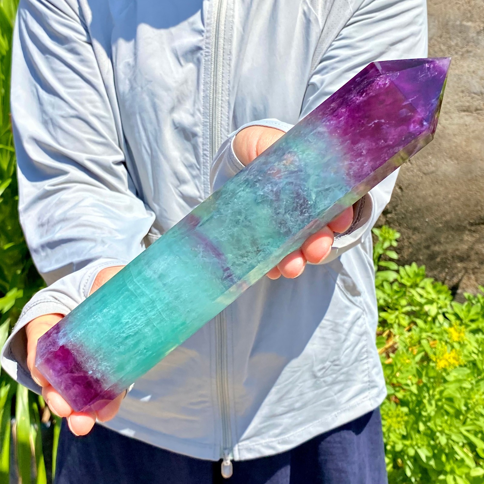 2.42LB Large Natural colored fluorite crystal column obelisk healing specimen