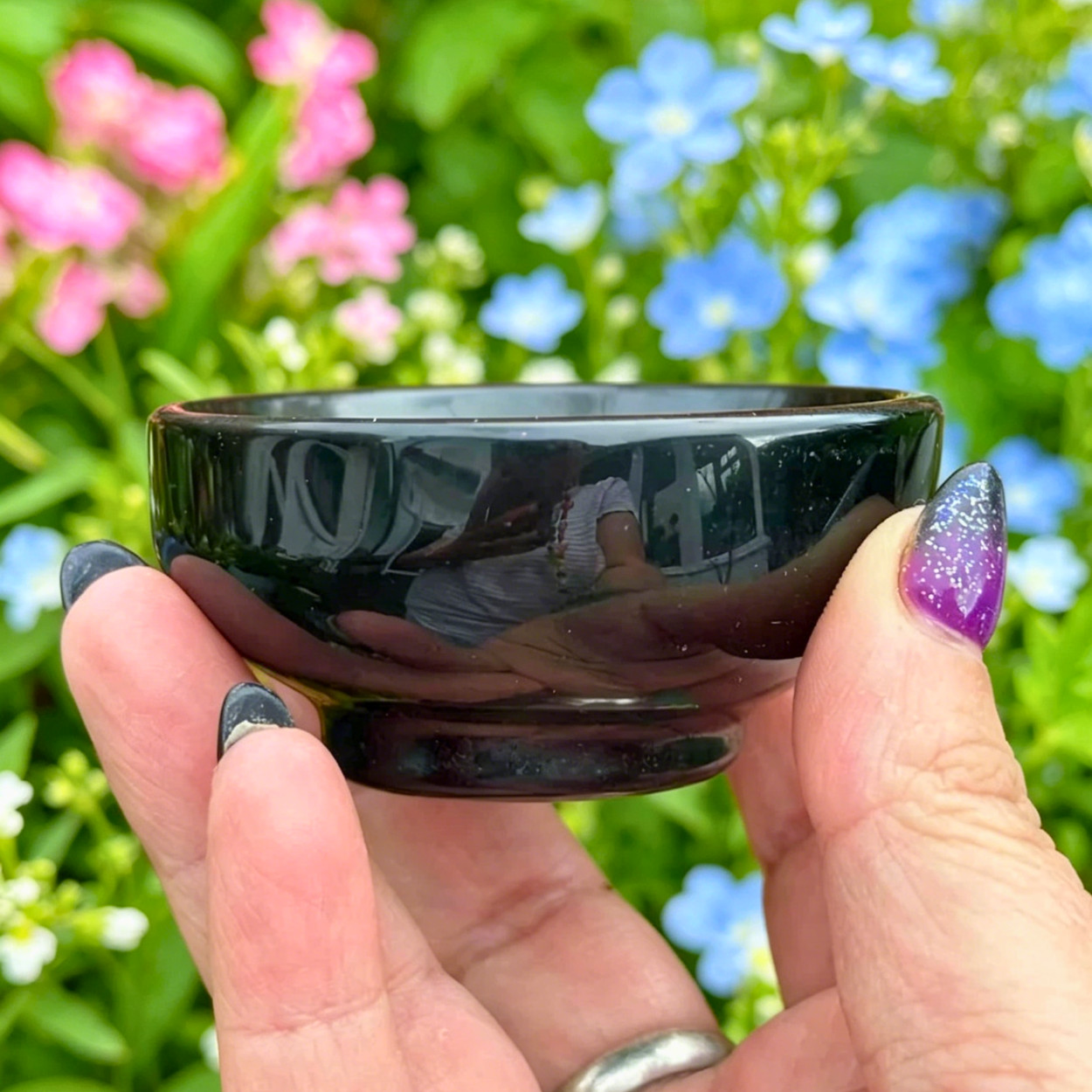 Natural Black Obsidian Bowl Scrying Mirror Wicca Altar Decor Metaphysical Gift