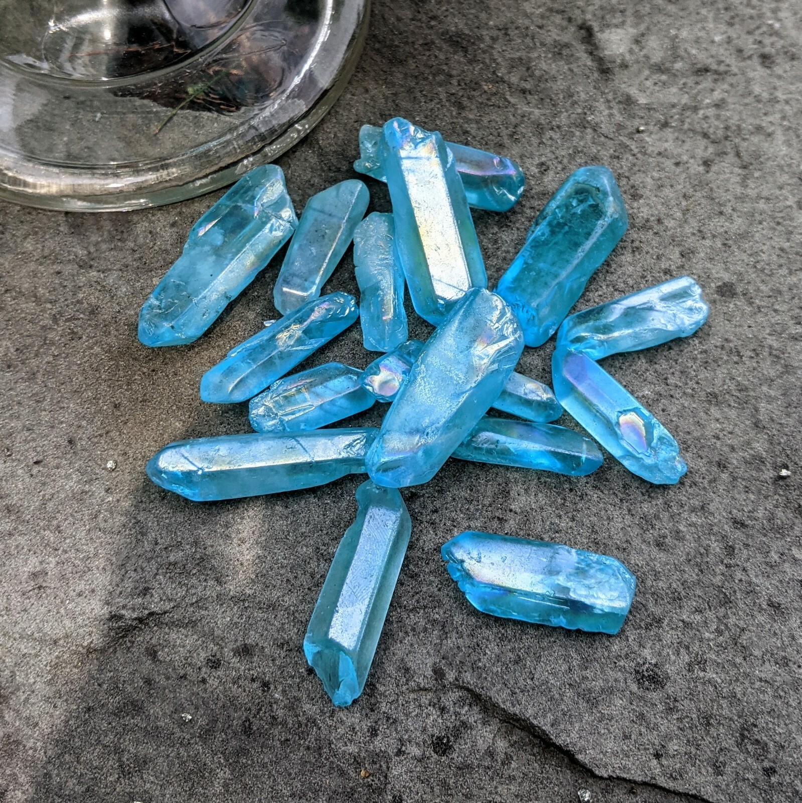 Light Blue Aura Quartz Points 100 Grams Blue Electroplated Crystal Points