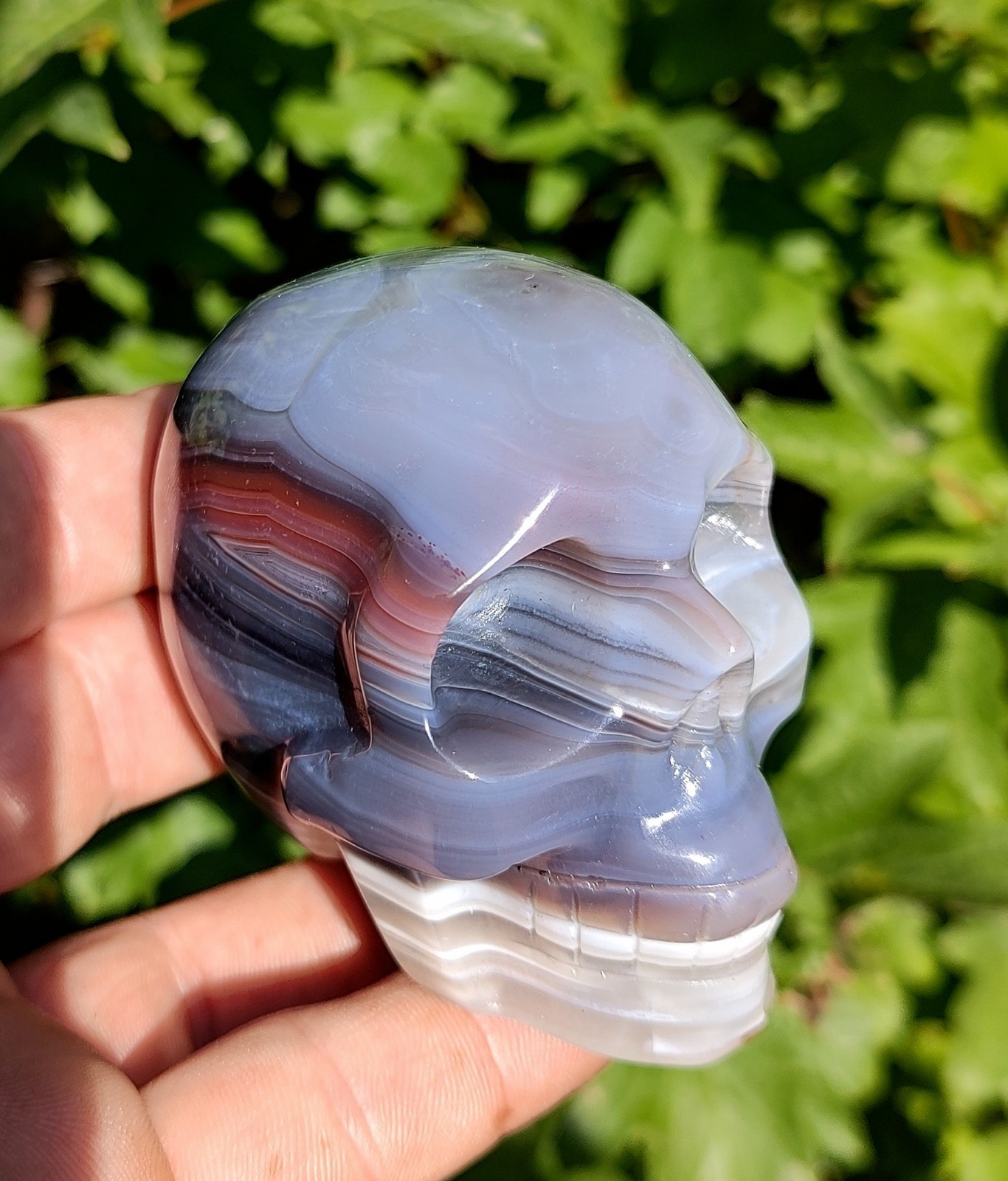 Mozambique Agate Skull, Excellent 11.3oz Hand Carved Swazi Agate Display Skull