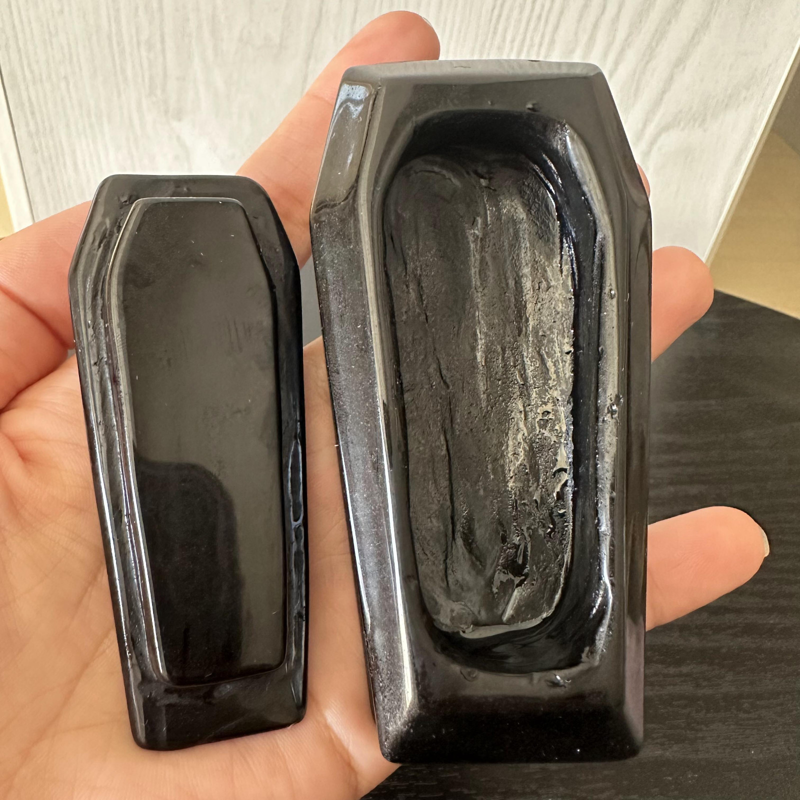 1pc natural obsidian quartz crystal handmade coffin skull healing decor