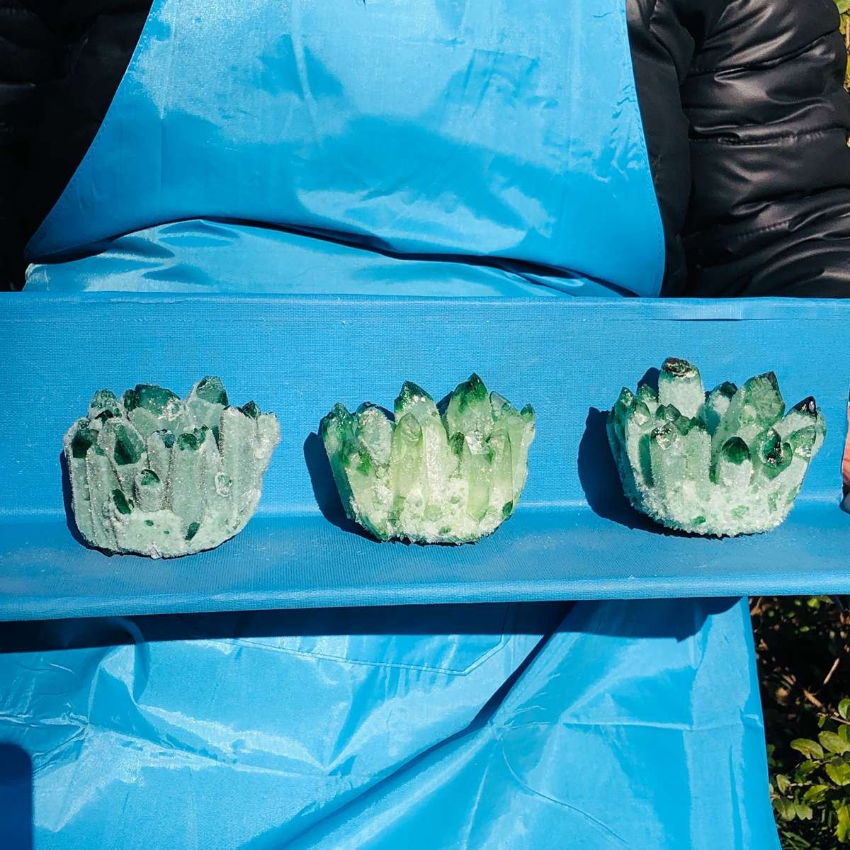 3pieces 2.53LB New Find green PhantomQuartz Crystal Cluster MineralSpecimen 3466