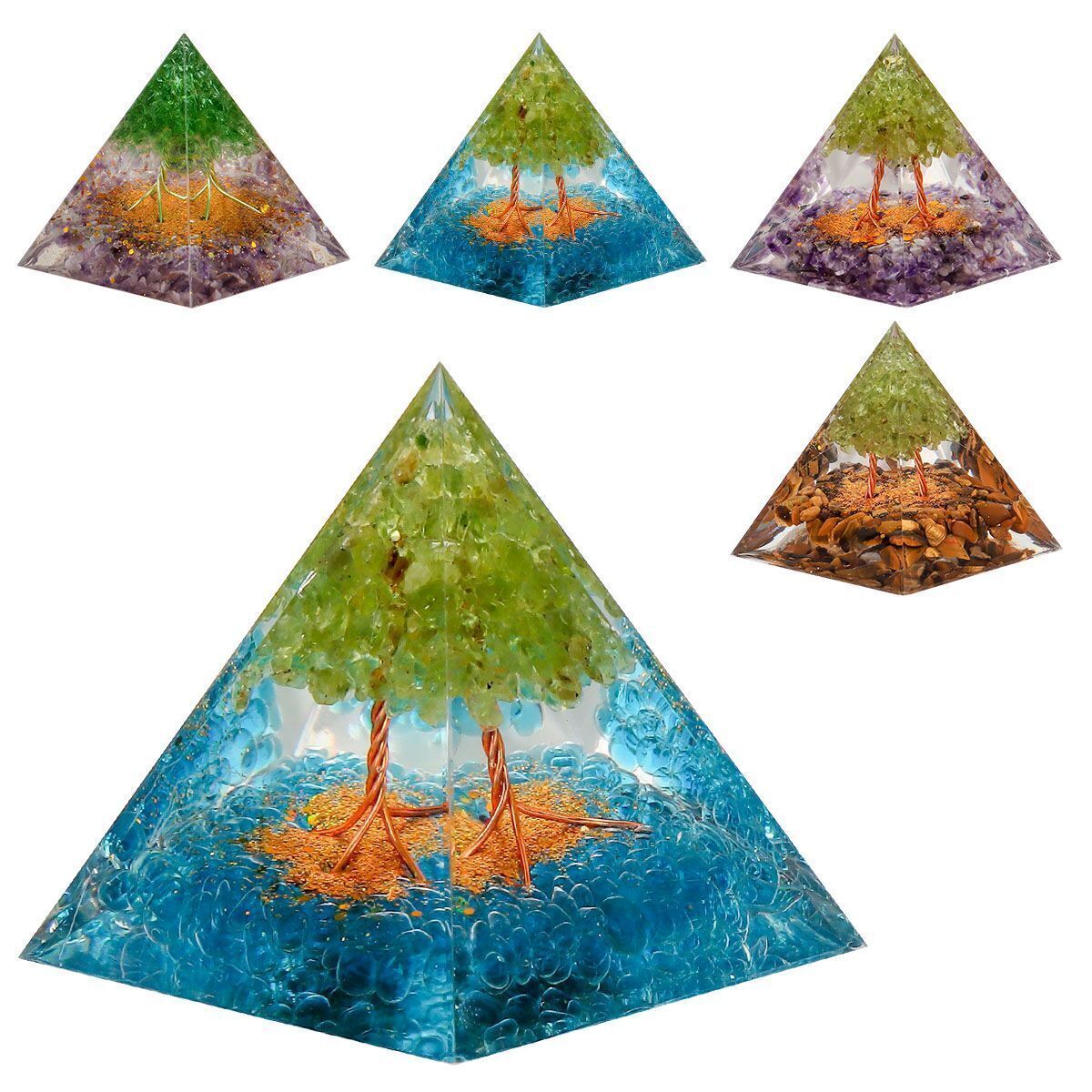 Tree Stem Crystal Orgone Pyramid Reiki Healing Chakra Meditation Orgonite Energy