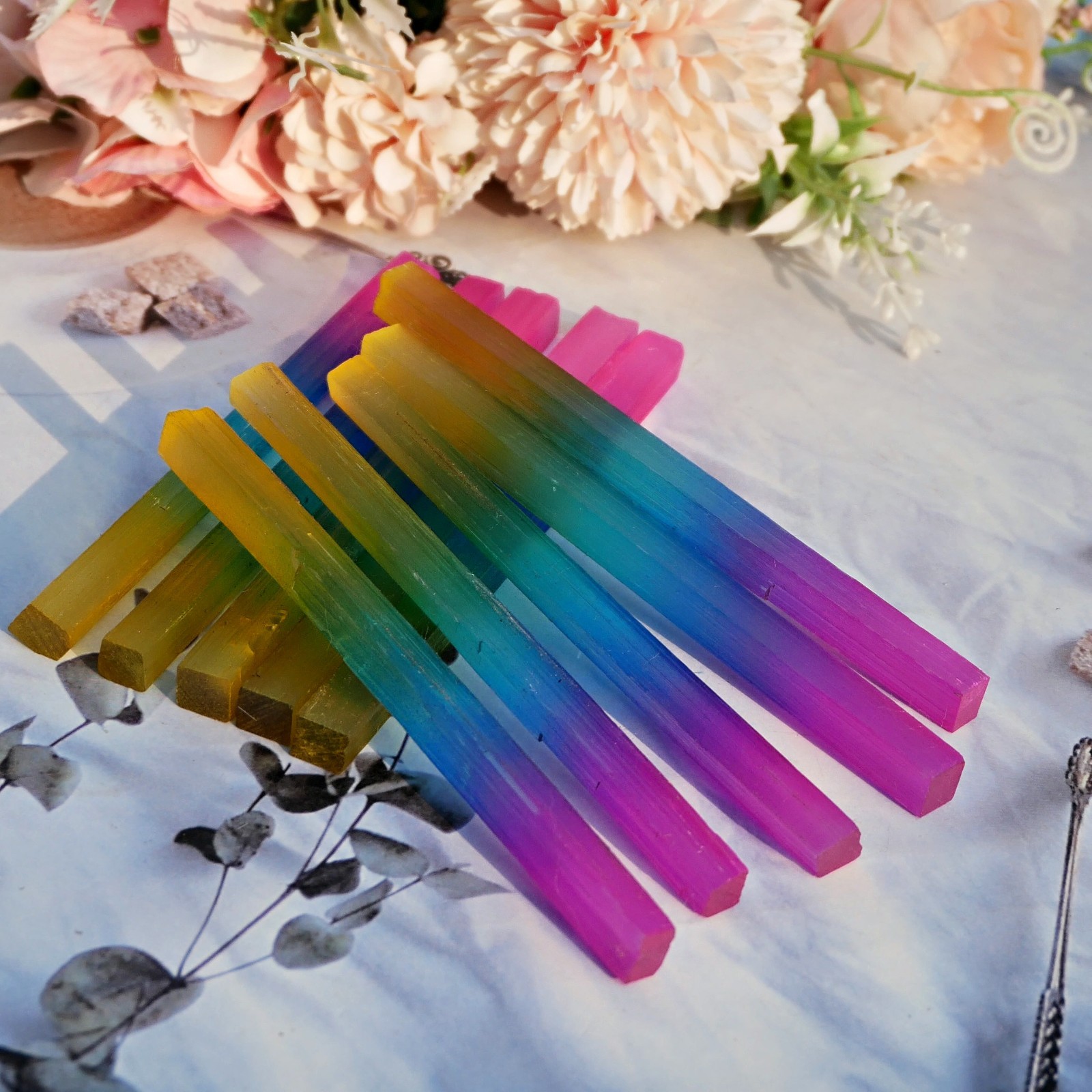 10PCS Aura Selenite Sticks Wand Bulk Raw Purifying Crystals Natural Stone Reiki