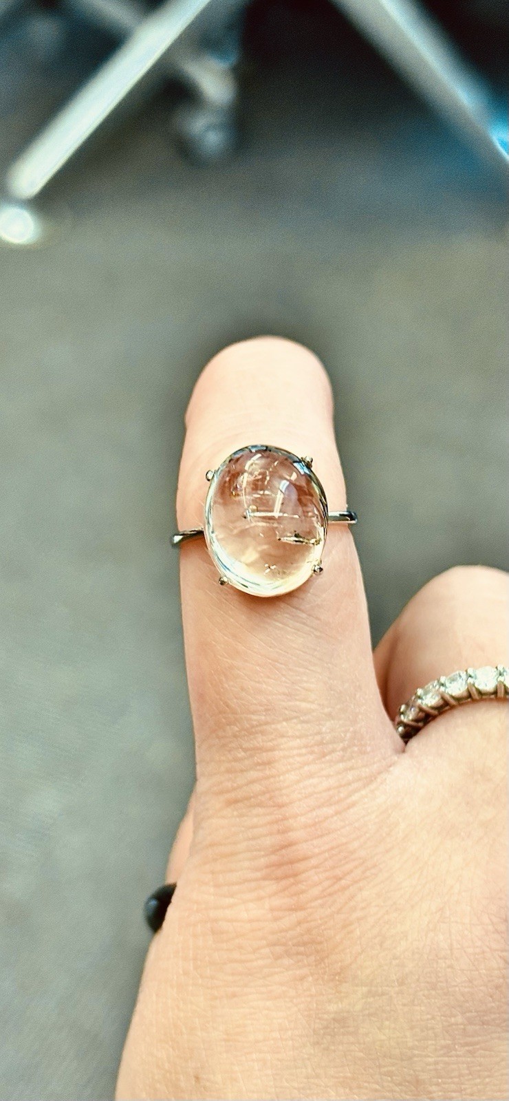 Light Smoky Oil Bubble Enhyrdo 925 Silver Adjustable RIng 13mm Widex15mm long