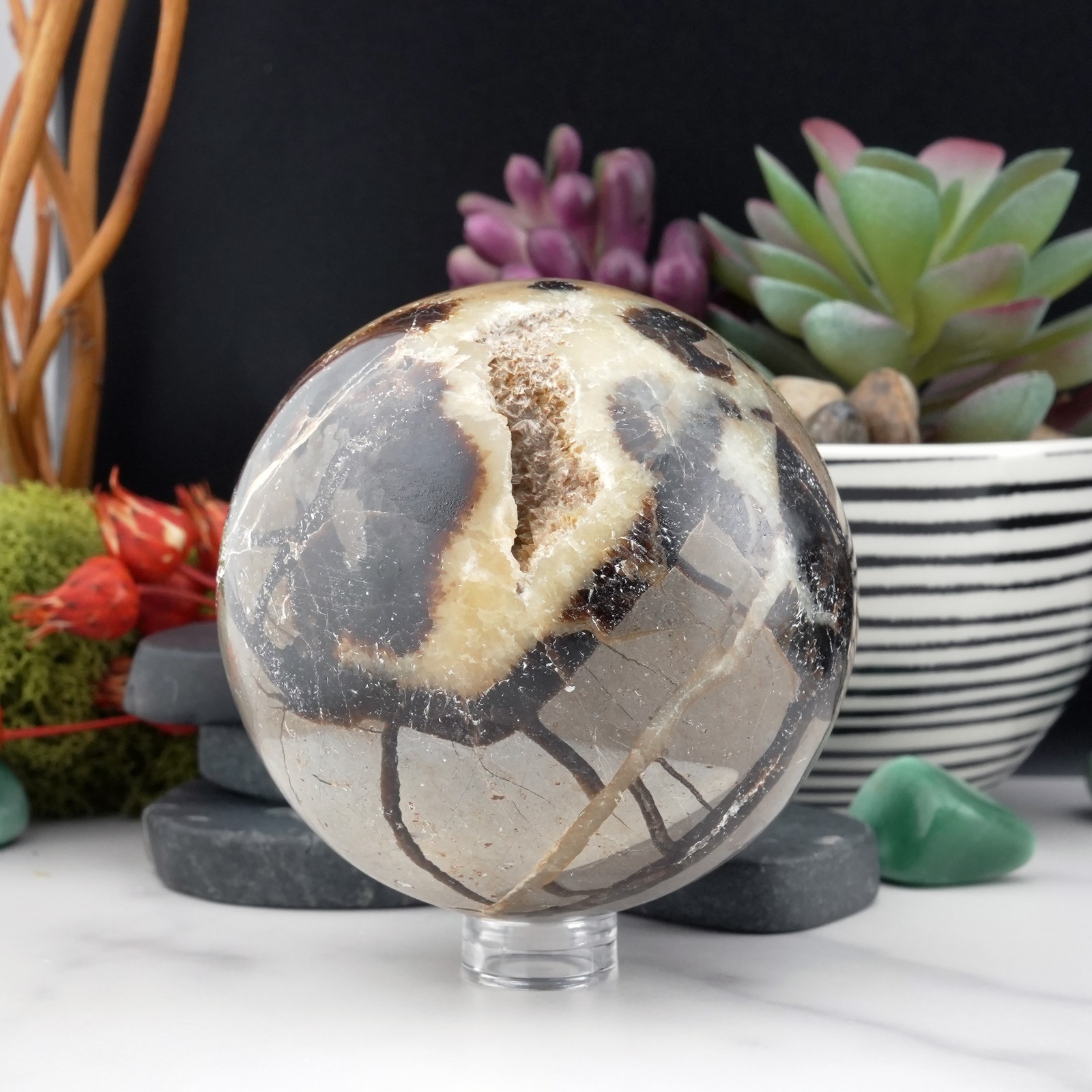 Septarian Sphere Crystal UV Reactive Dragon Stone Decor Gift Boho Crystal Ball