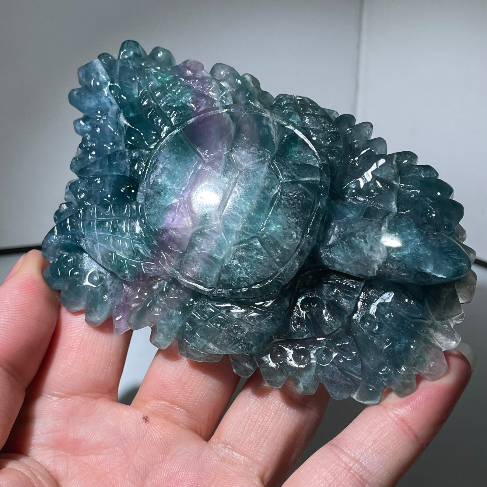 280g Natural Color fluorite Quartz Crystal sea turtle Skull Reiki Healing Gift