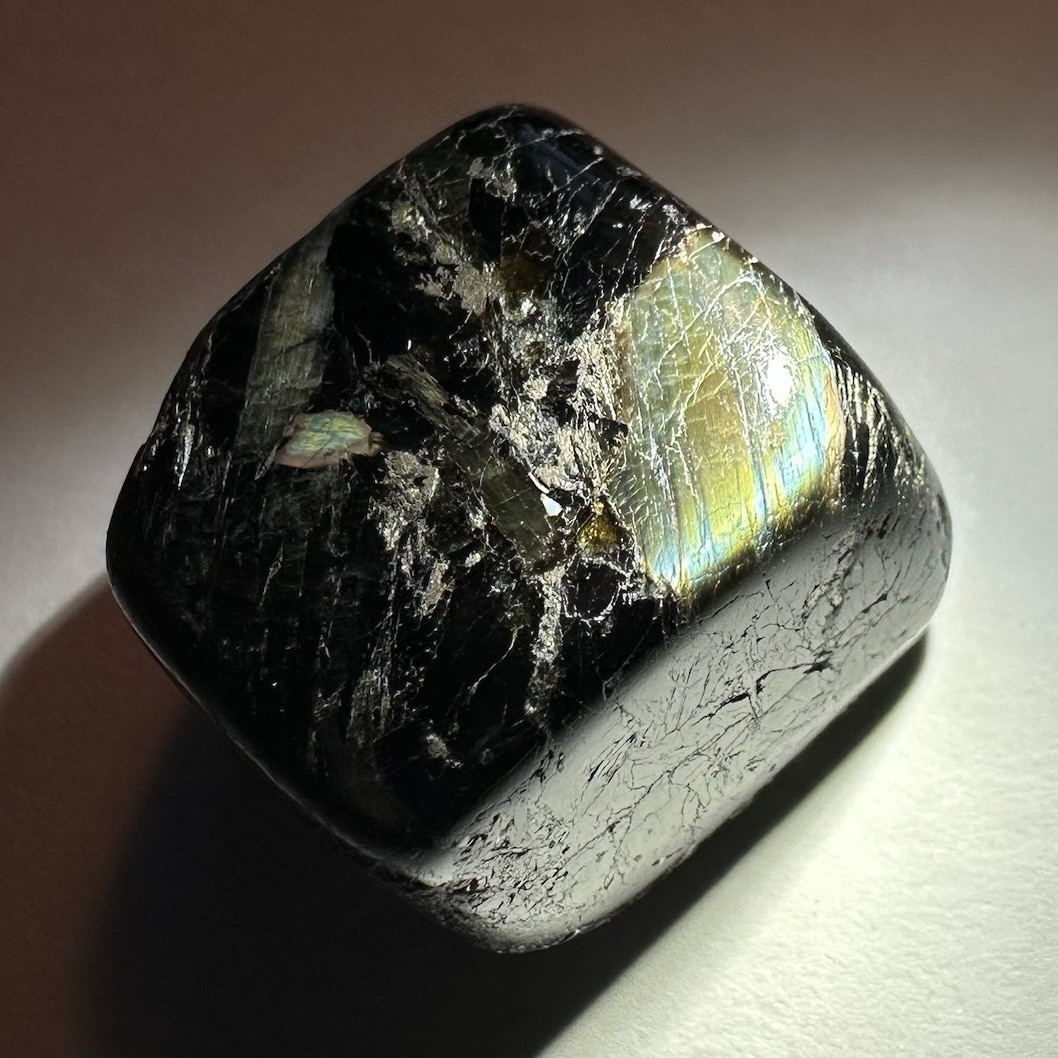 Nuummite Greenland Polished Tumbled Black Crystal Mineral w/ Iridescent Flash