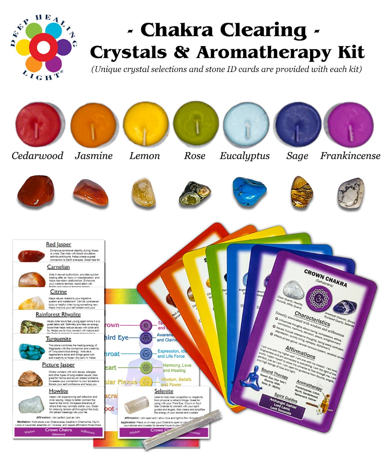 Chakra Clearing Crystal and Aromatherapy Kits with Scented Candles, Crystals