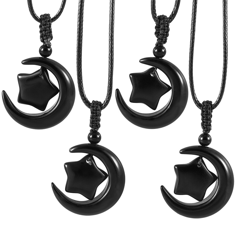 Star Moons Necklace Beads Crystal Gemstone Crescent Pendant Healing Reiki Gift