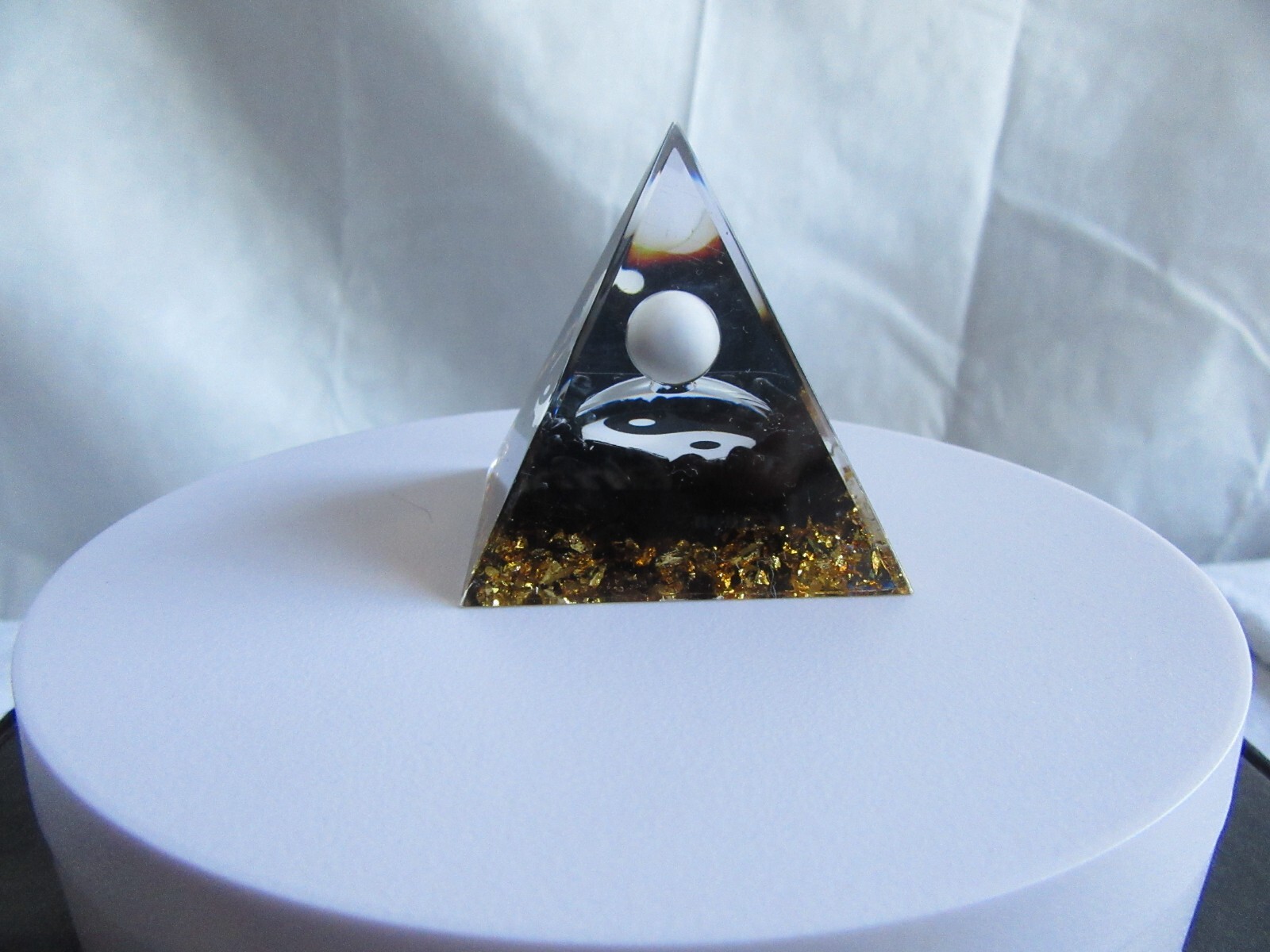 Orgone Pyramid with lighted wood base