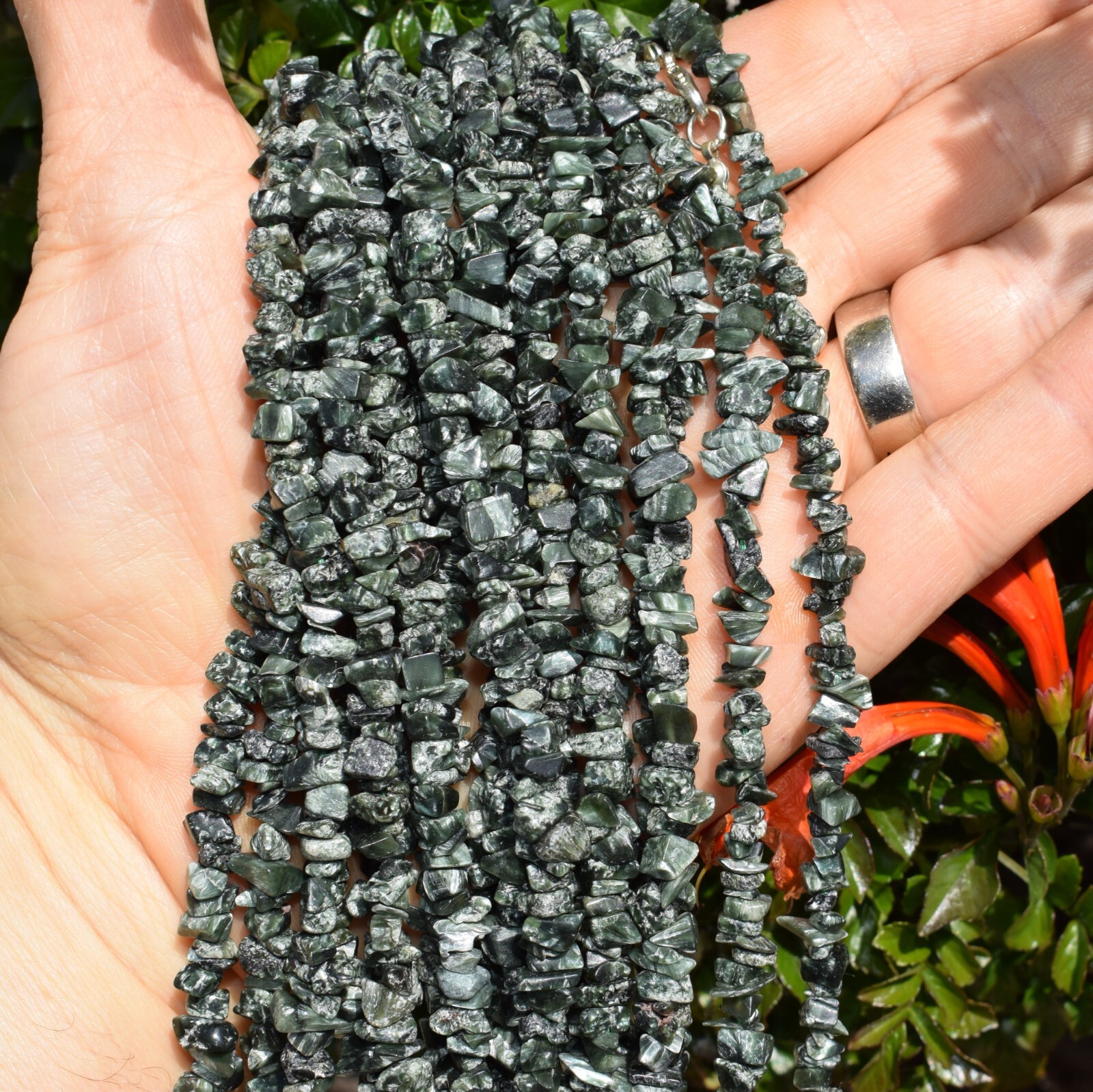 CHARGED 18″ Natural Russian Seraphinite Crystal Necklace + Selenite Heart