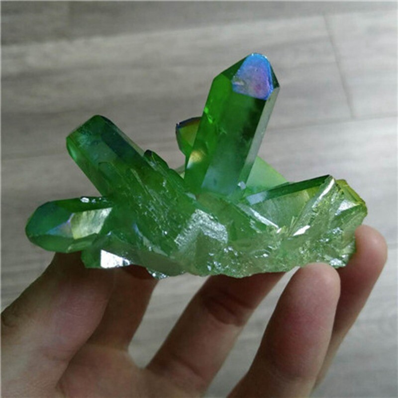 50g Natural Green Aura Quartz Titanium Energy Crystal Cluster VUG Specimen Stone