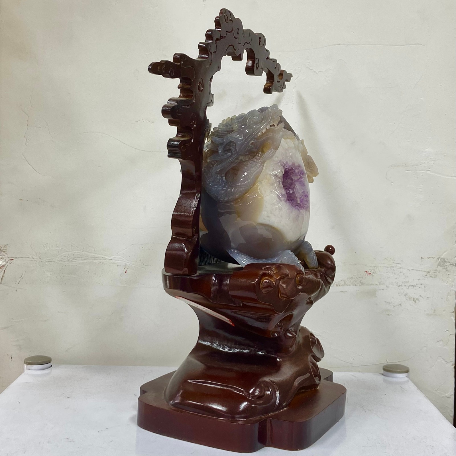 6.3LB Rare Natural Uruguay Amethyst Geode Quartz Crystal agate Carved Dragon