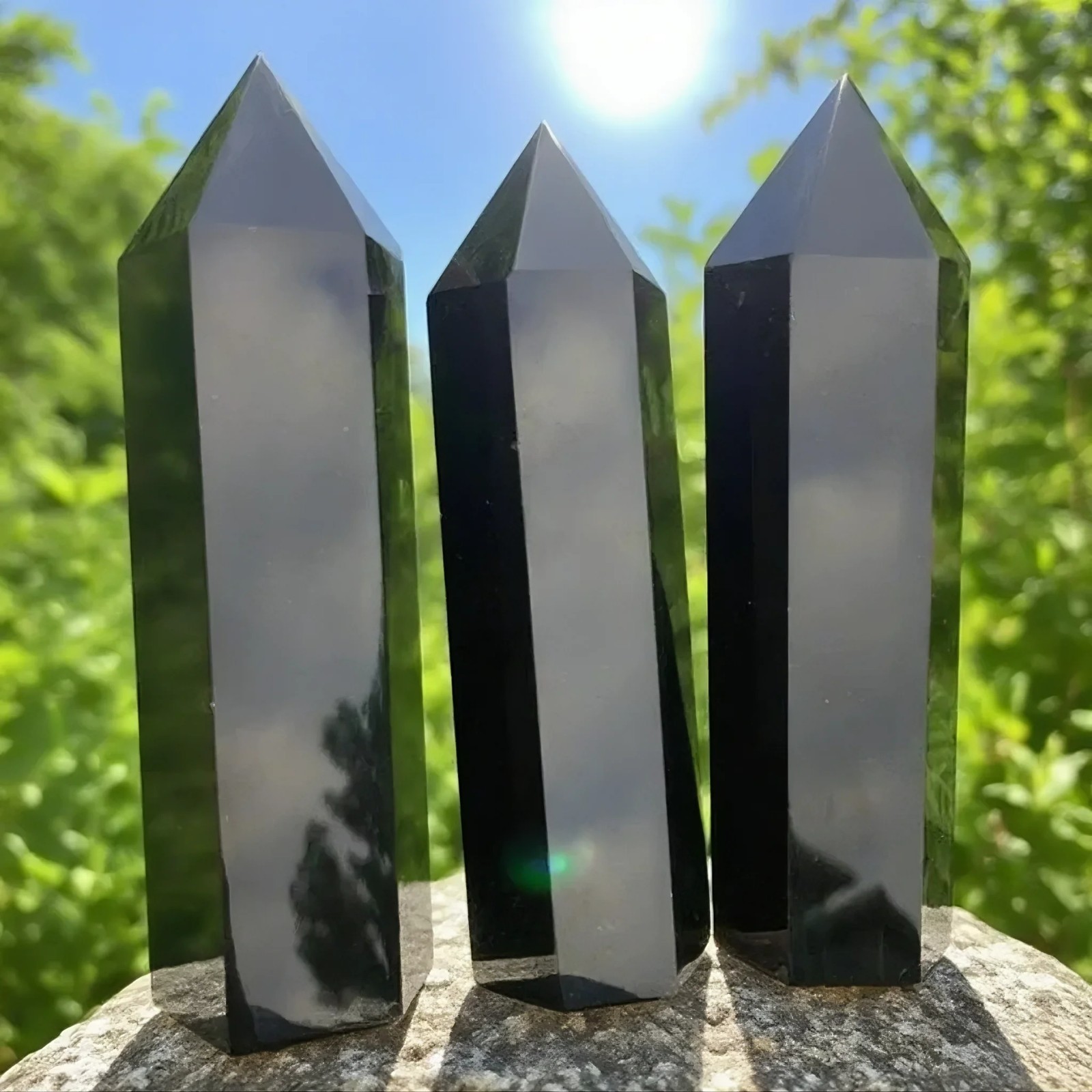 Natural Black Obsidian Healing Crystal Tower Point Reiki Obelisk Home Decor Gift