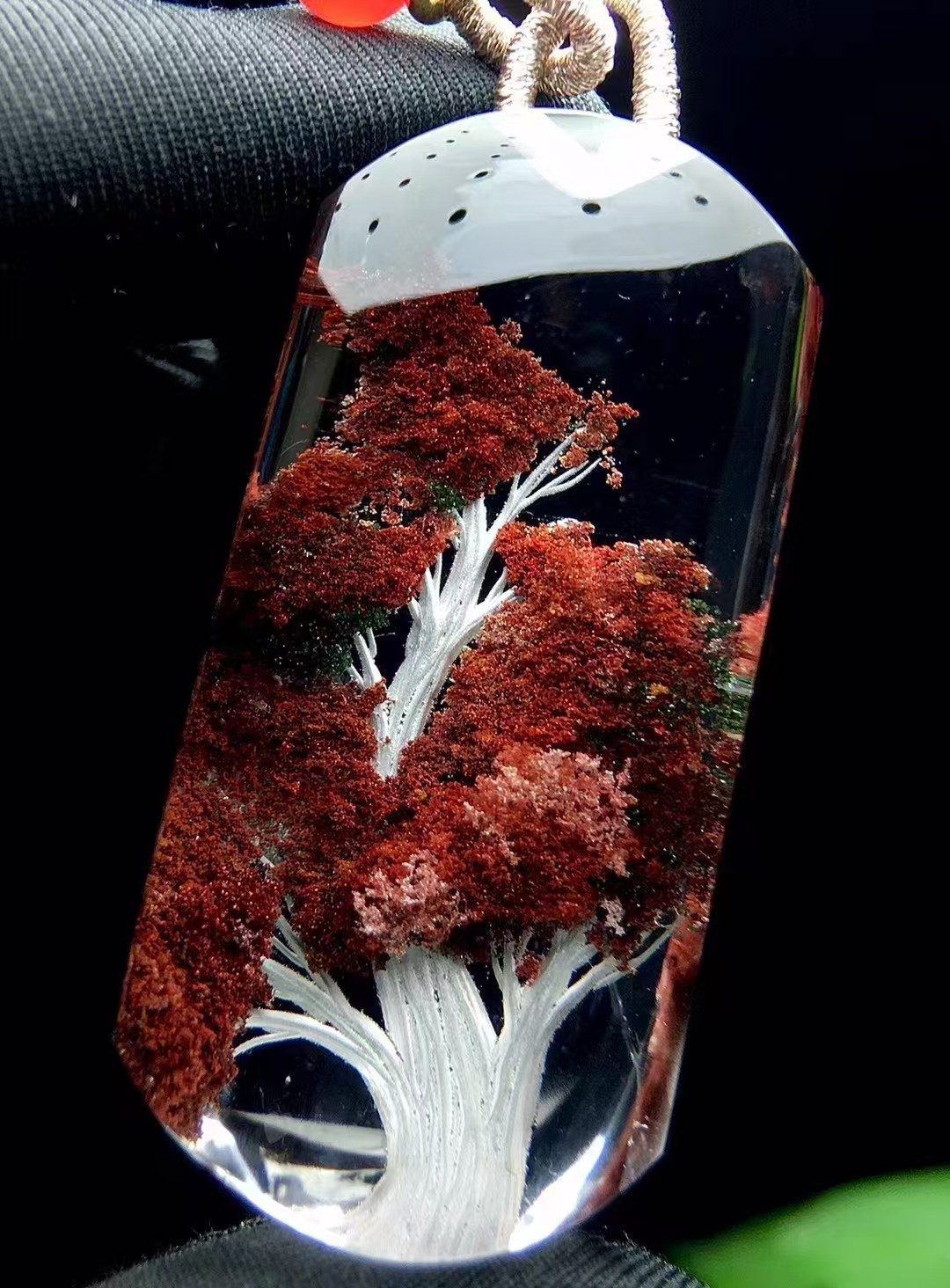 45*21*13mm Rare Natural Red Ghost Crystal Quartz Trapezoid Pendant Bead 1pc
