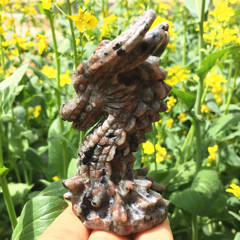 3″ Natural Yooperlite Dragon Skull Carved Quartz Crystal Skull Reiki Healing 1Pc