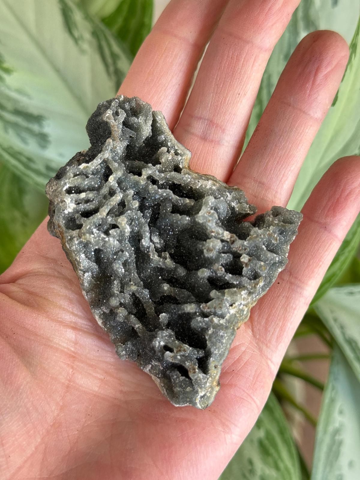 Black Galaxy Crystal Cluster Raw Druzy Hematite Geode Chalcedony Stalactite A23