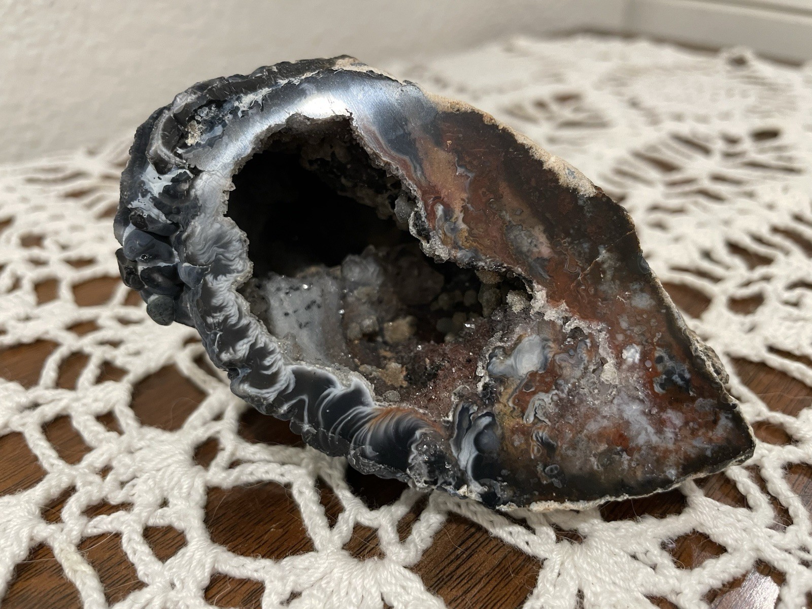Beautiful Black and Brown Crystal Geode 4 X 2 Inch