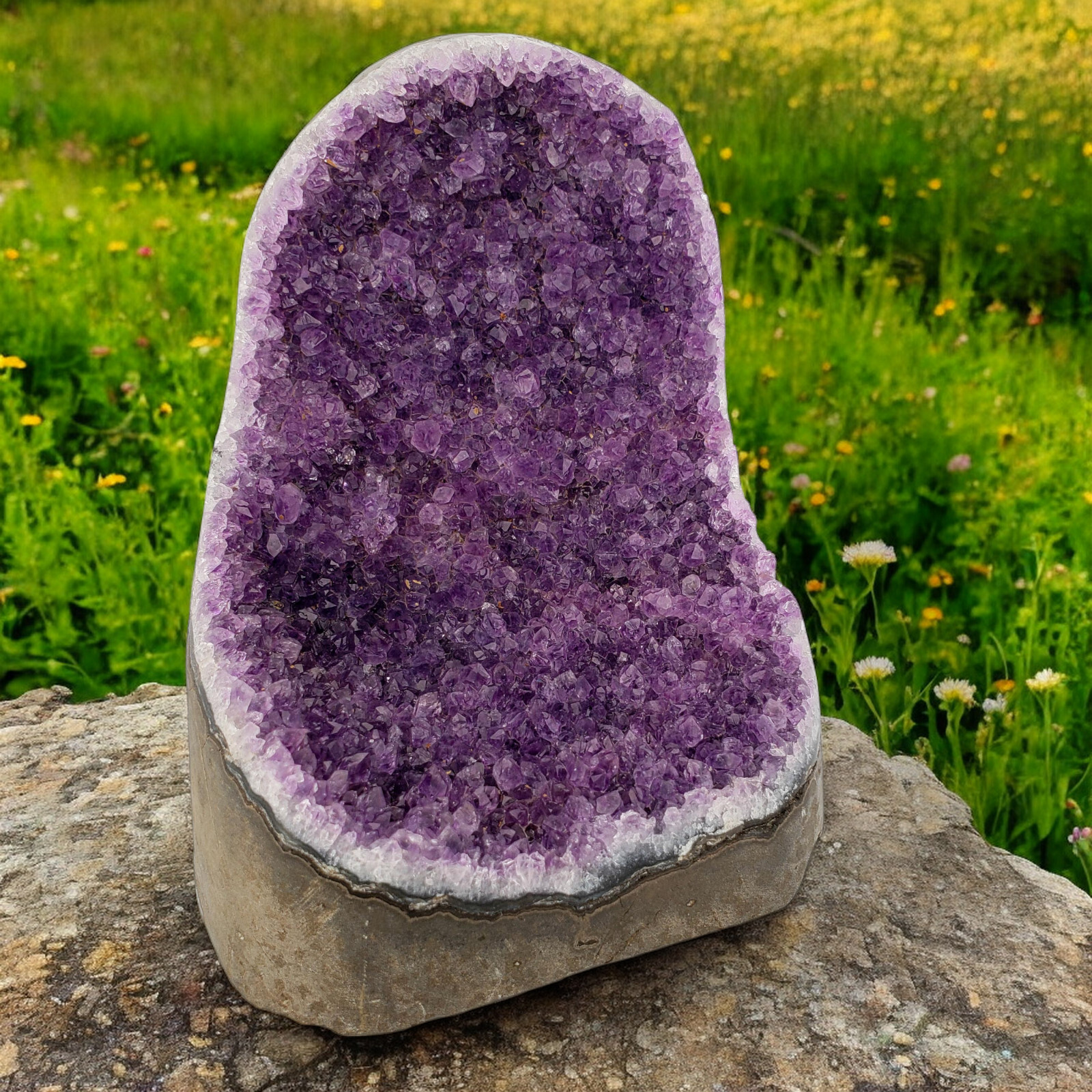 1 lb + Polished Amethyst Quartz Cluster Crystal Specimen 690g Flat Base Display