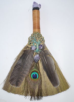 13″ Peacock Feather Besom – Sacred Vision Ritual Cleansing Broom