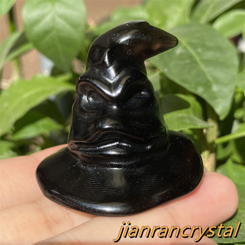 2″ Natural Obsidian Quartz Crystal Gift Hand Carved Hat Skull Reiki Healing 1pc
