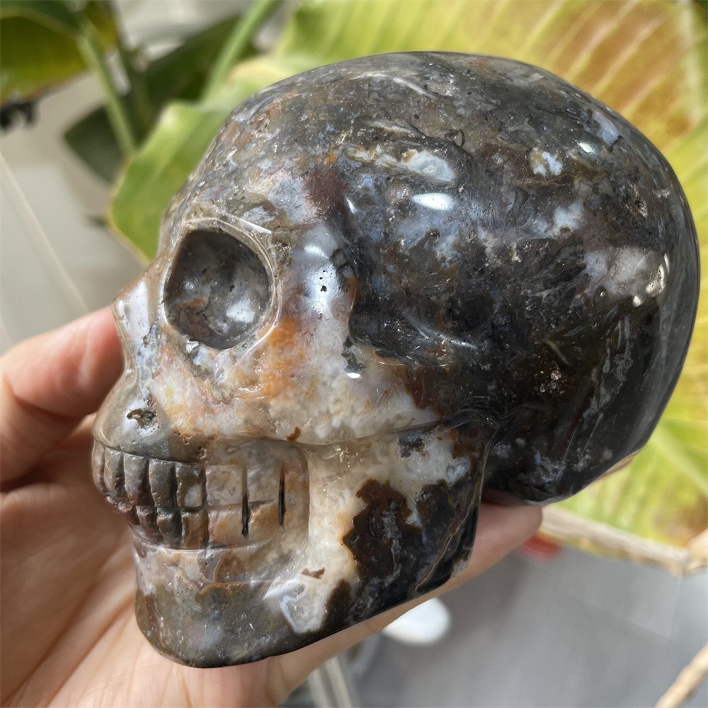 2.4LB 4.2″ Natural Ocean Jasper Skull Crystal Quartz Carving Reiki Decoration