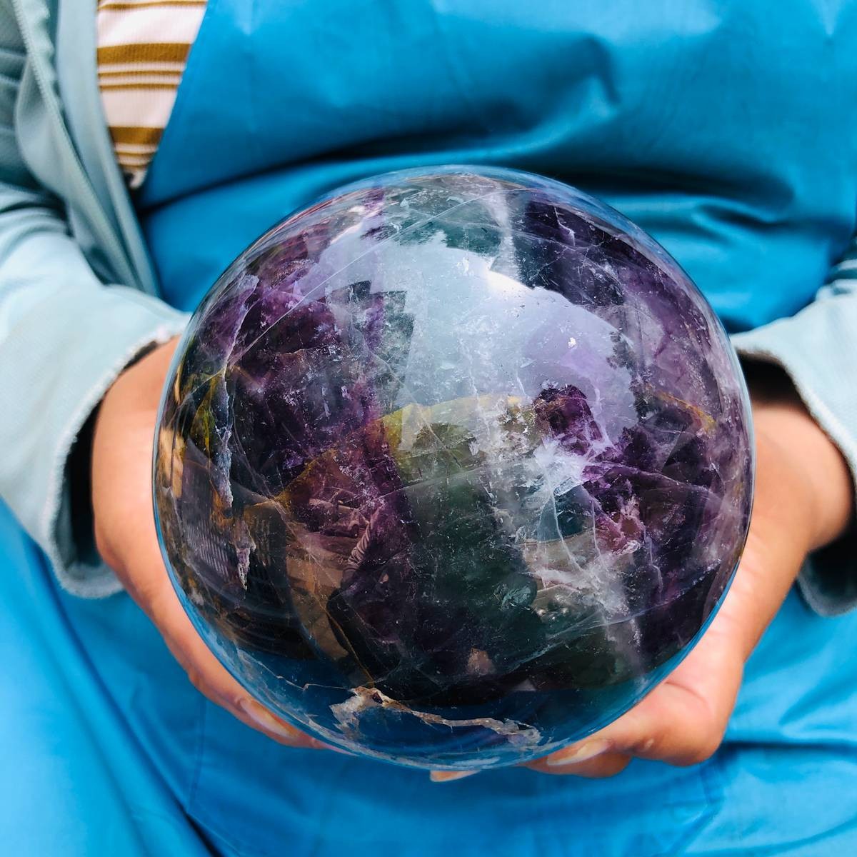 5.98LB Natural rainbow fluorite sphere quartz crystal polished ball healing
