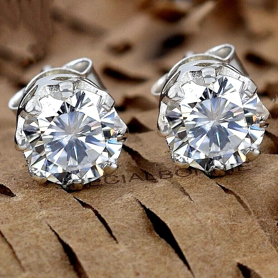 2.00 Ct Off White VVS1 Diamond Earrings 925 Silver Round Cut HPHT Brazil