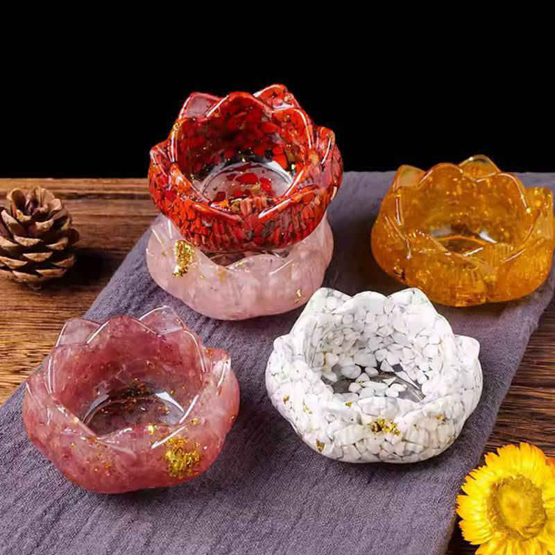 Natural Quartz Crystal Crushed Stone Lotus Degaussing Bowl Healing Resin Decor