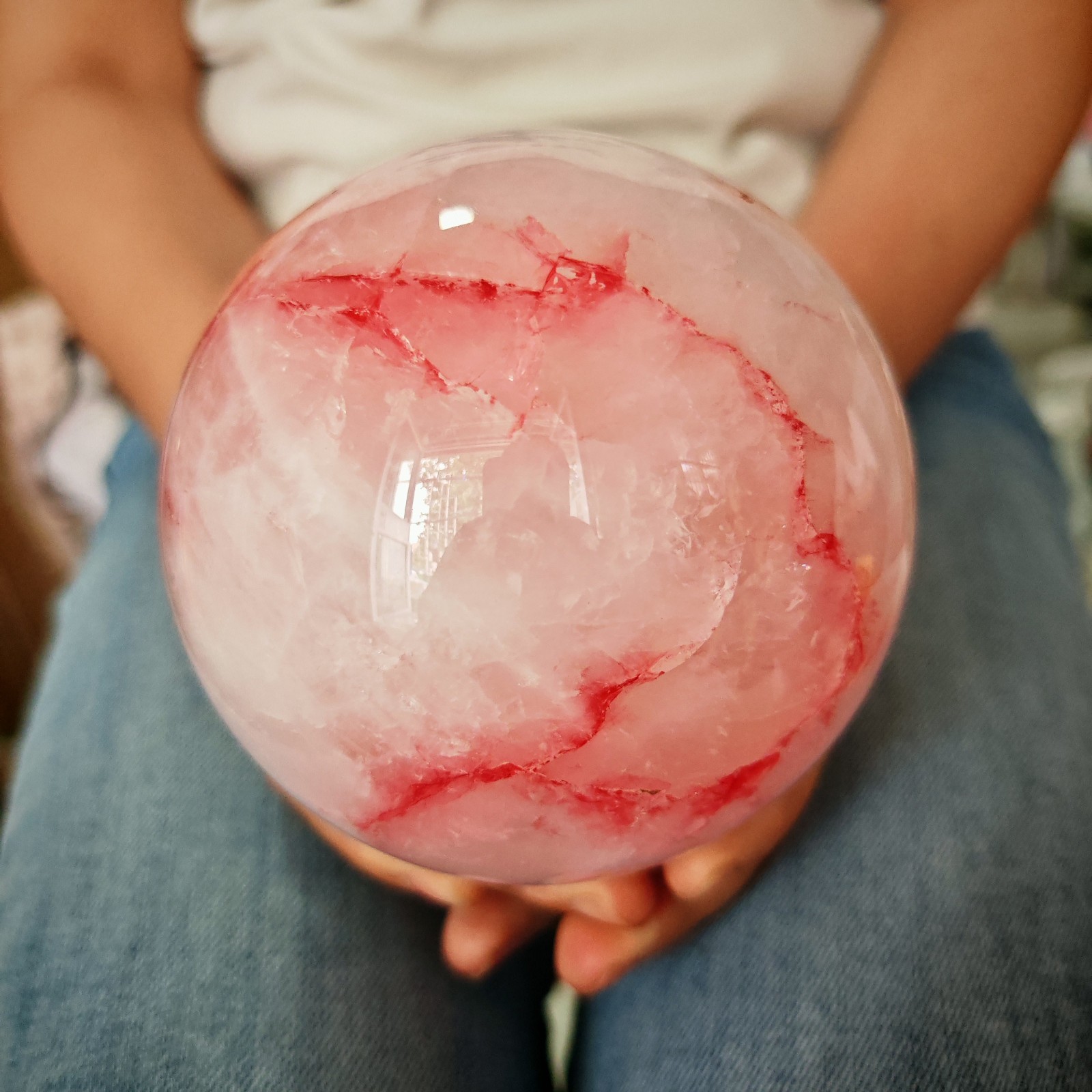 5.61LBRed gel flower crystal ball quartz crystal ball, spiritual energy recovery