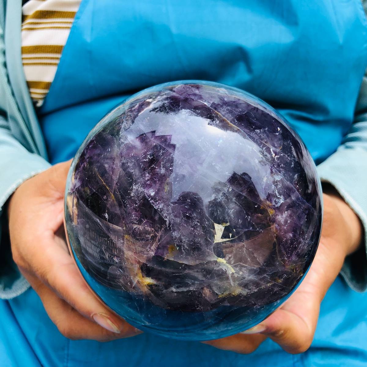 5.98LB Natural rainbow fluorite sphere quartz crystal polished ball healing