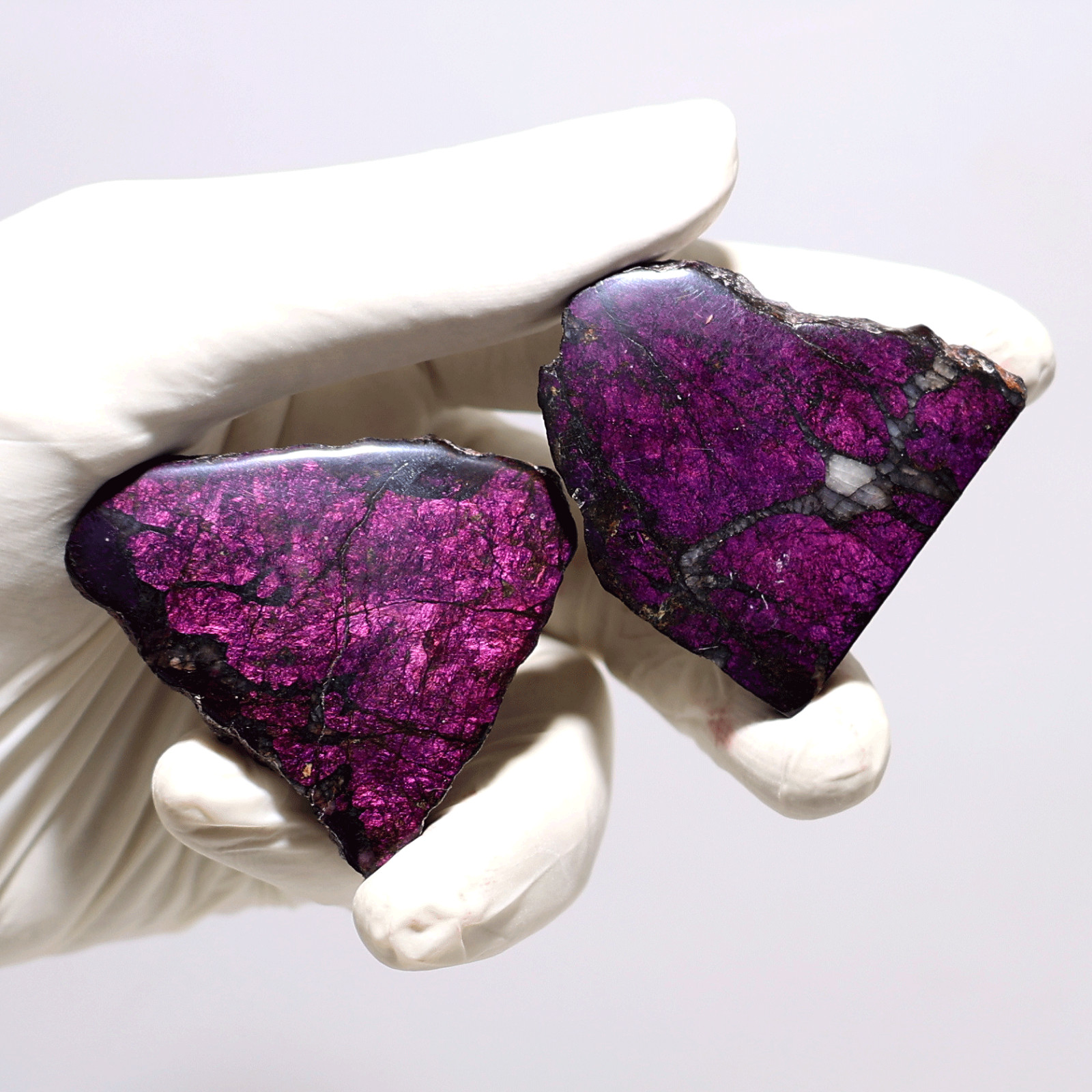 Peaks Of Transformation~ 2 PC Natural Purpurite Violet Flash Crystal Palm Slabs