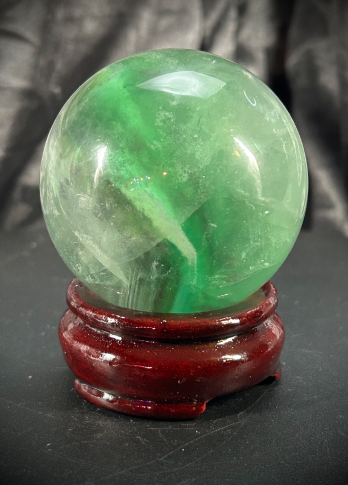 2.5″ Green Fluorite Sphere With Wood Stand 14.9oz