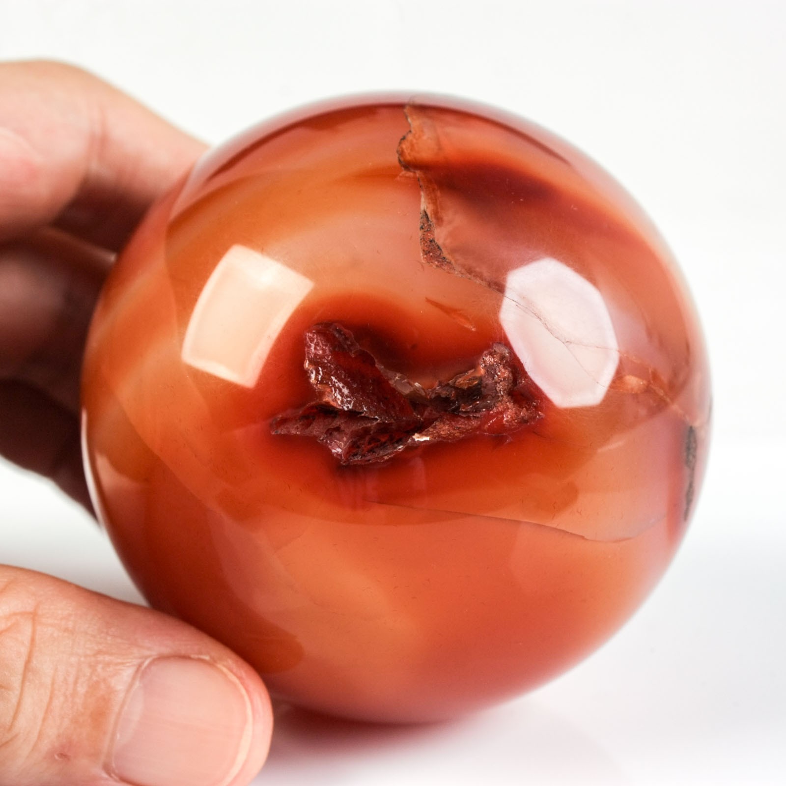 2.6″ 14.25oz Banded Carnelian Agate Sphere Crystal Ball Natural Mineral Specimen