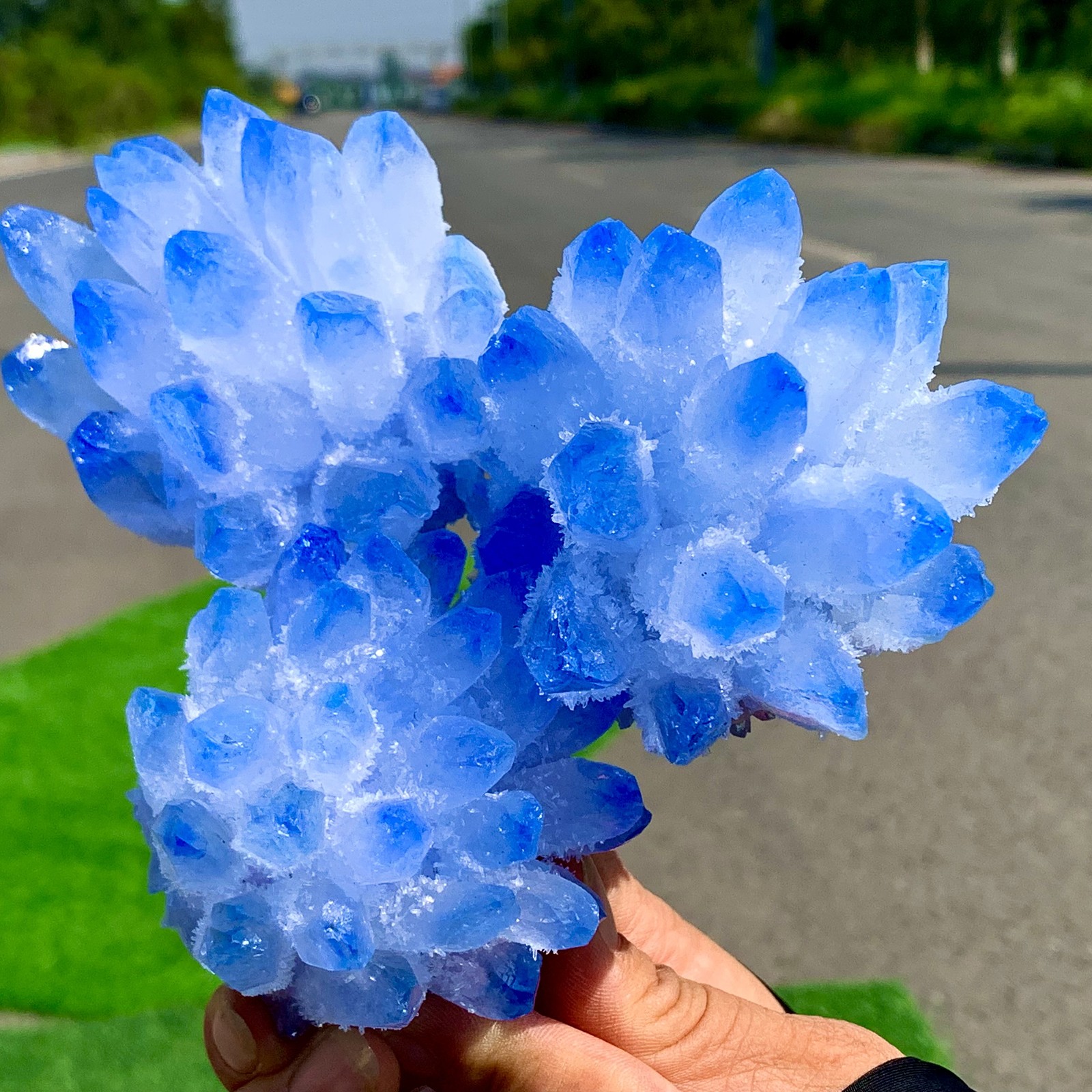 1.85LB Newly discovered blue phantom crystal quartz cluster mineral sample