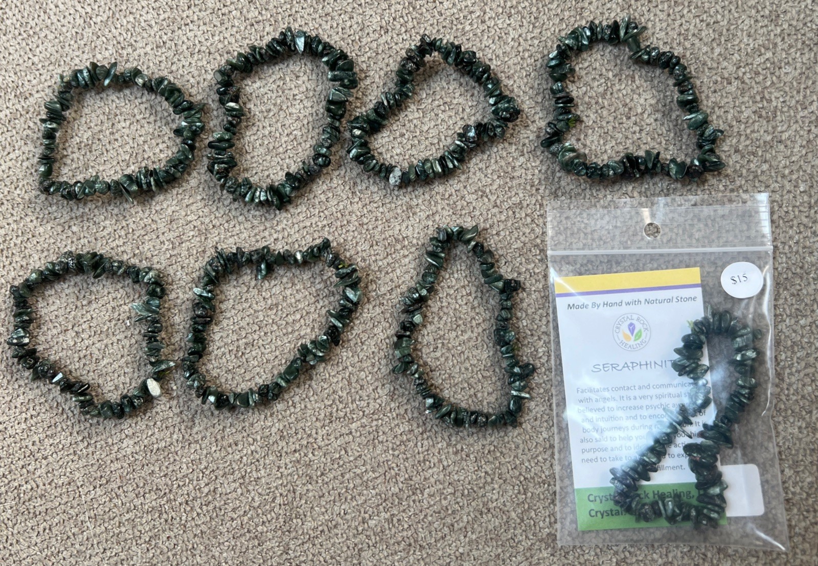 Seraphinite Chip Gemstone Bracelet Lot (8) Adjustable Free Shipping