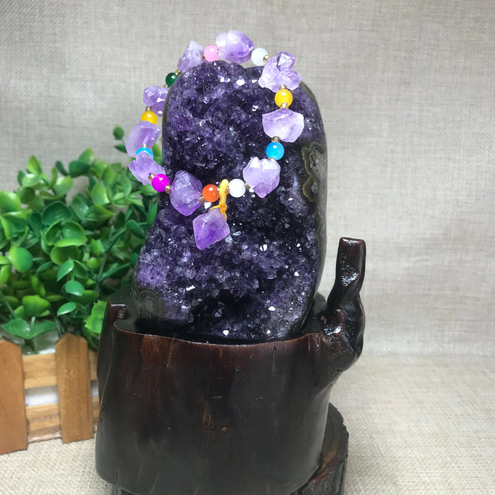 1247g Natural Uruguay Deep Purple Crystal Quartz Amethyst Geode Clusters +Stand