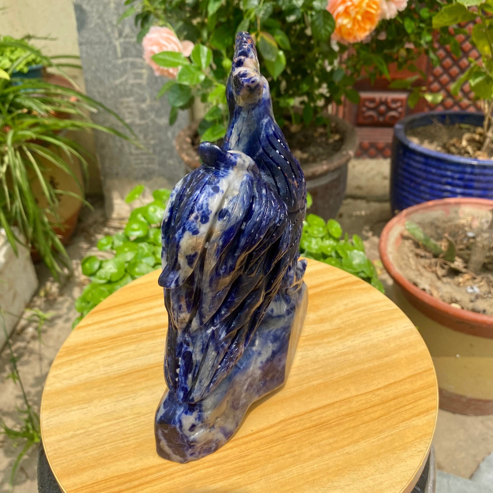 4.3LB Natural blue patterned stone carving rooster statue crystal Healing Stone