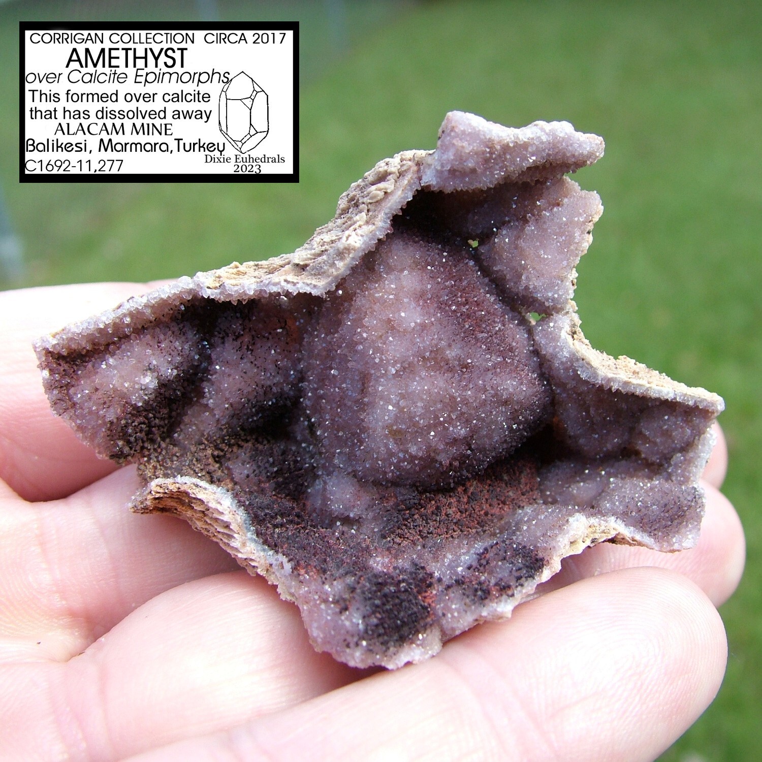 AMETHYST CRYSTAL DRUSE EPIMORPH AFTER CALCITE ALACAM MINE TURKEY DRUSY