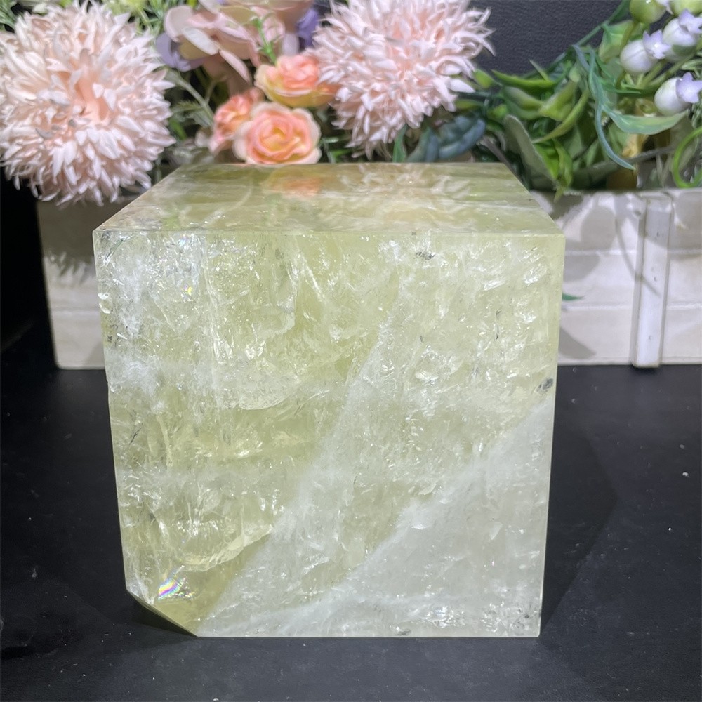 6.3LB 4″Natural A+Citrine Cube Square Carving Crystal Quartz Rainbow Reiki Decor