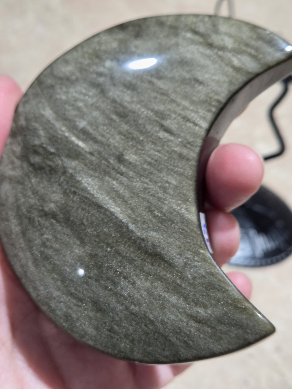 Crystal Gold Obsidian Moon Shape Carving