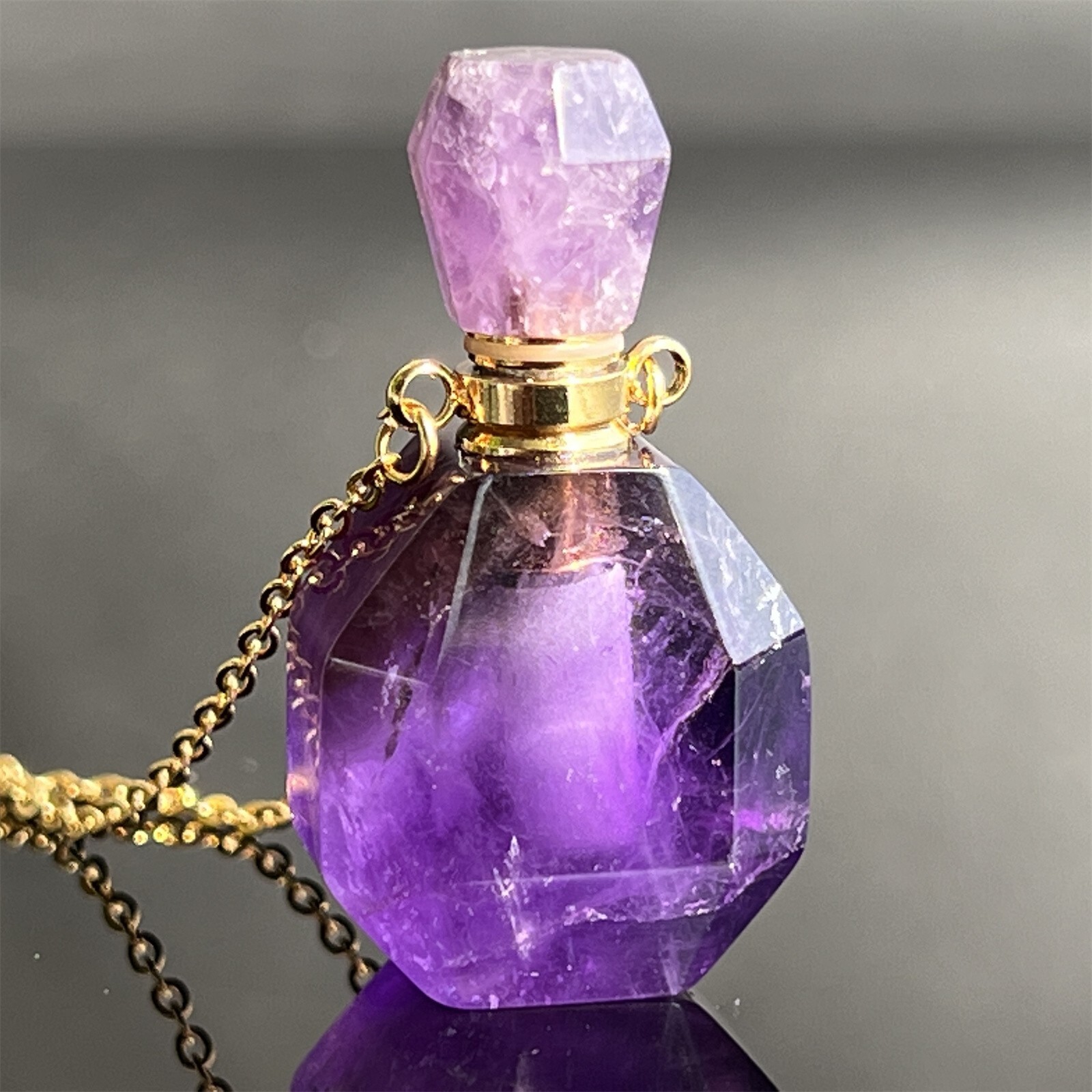 1pc Natural Amethyst Perfume Bottles gem Quartz Crystal Refined oil bottle
