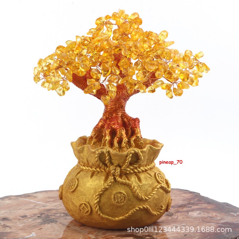 Luck Wealth Home Decoration Chinese Feng Shui Money Golden Crystal Tree Bonsai