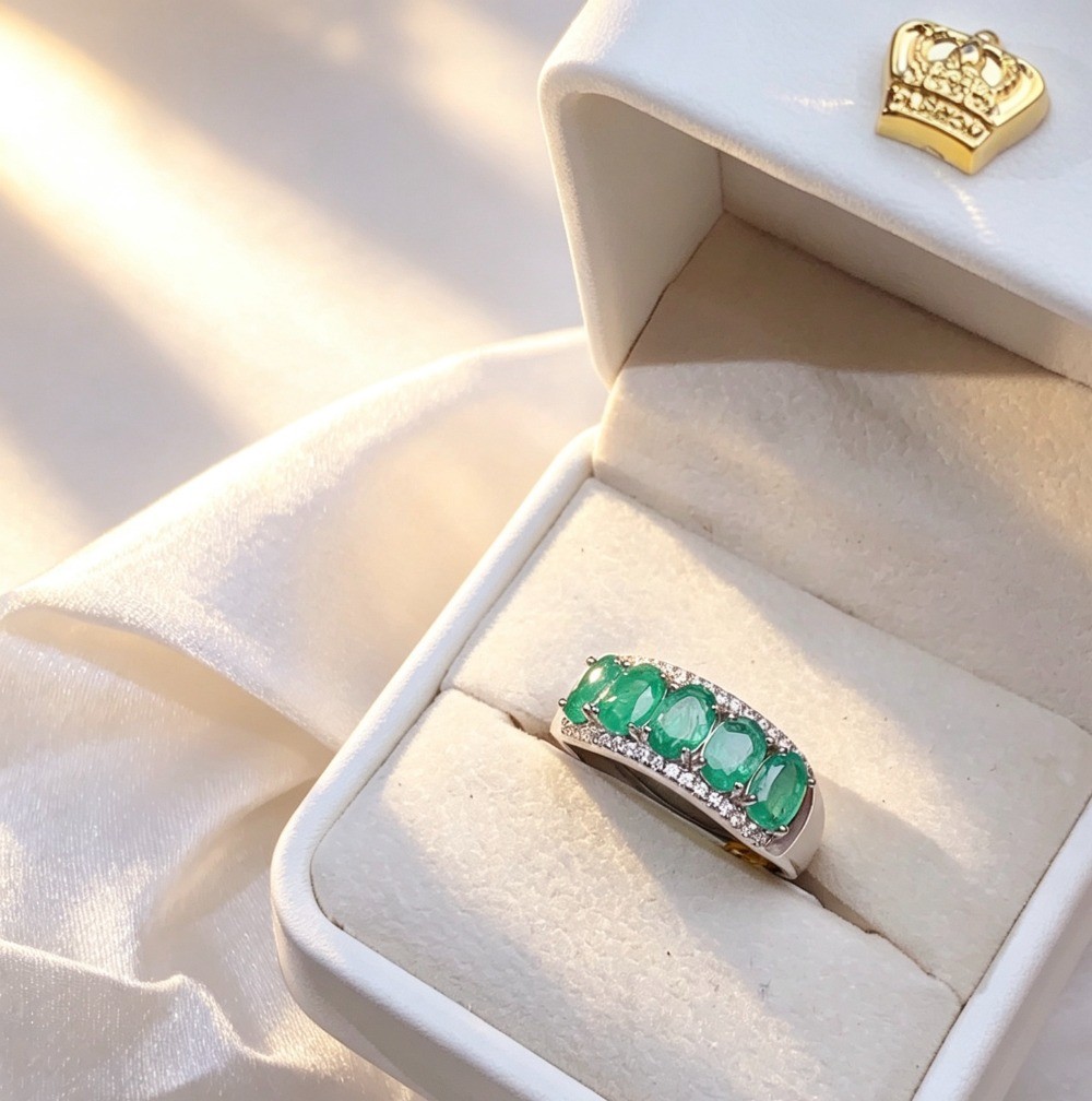 Natural Emerald open Adjustable ring Gemstone S925 Silver Plated18K Gold Gift