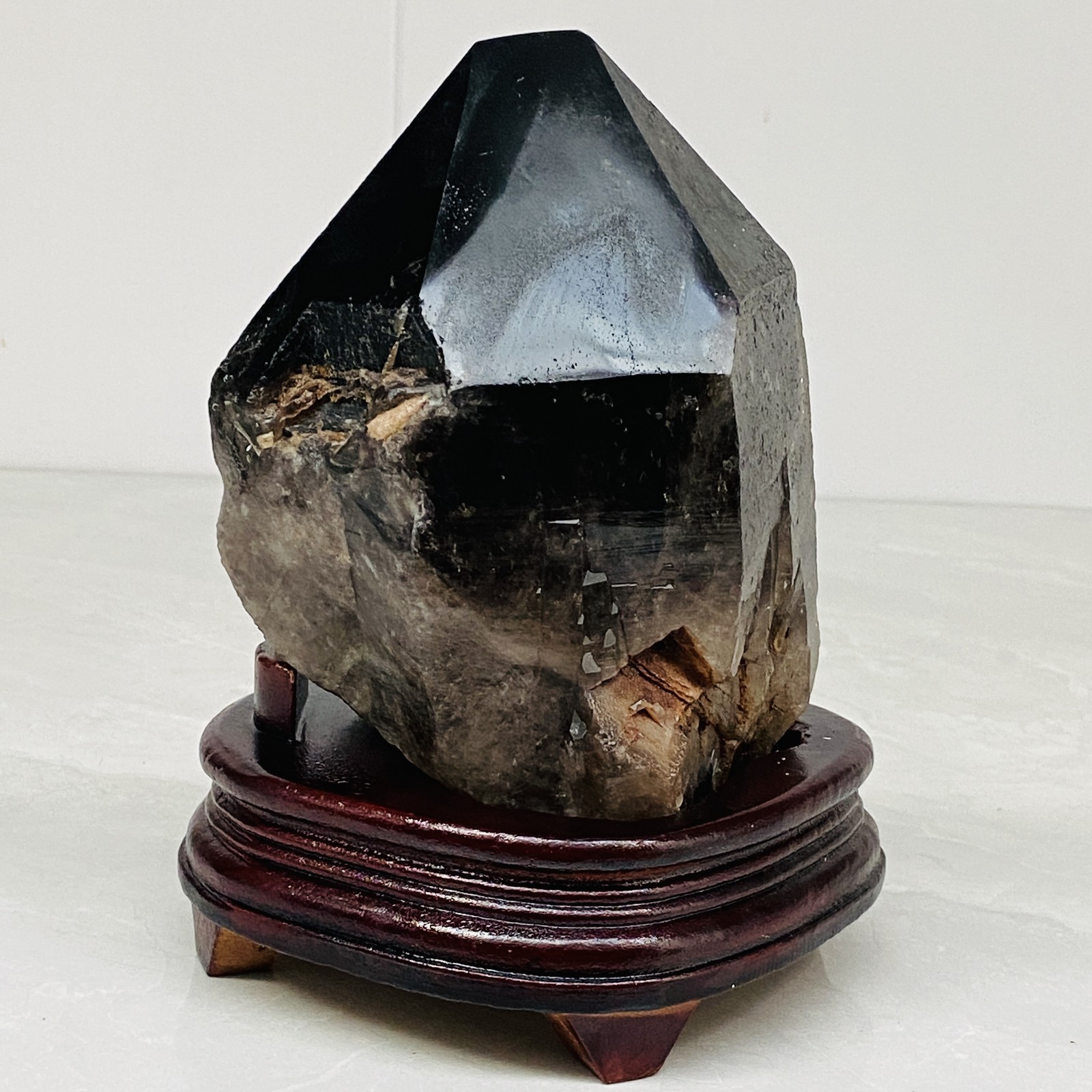 Natural Black Smoky Quartz Crystal Cluster Raw Mineral Specimen 8.42LB (Stand)
