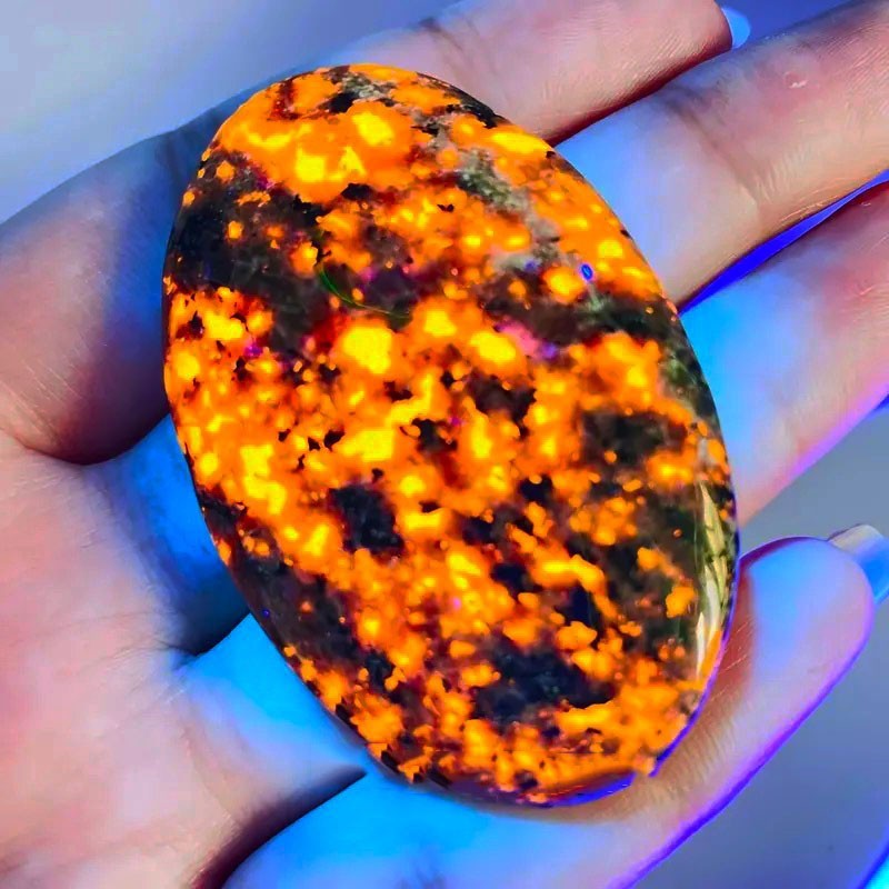 Natural Yooperlite Flame Palm Stone UV Reactive Glowing Sodalite Stone Mineral